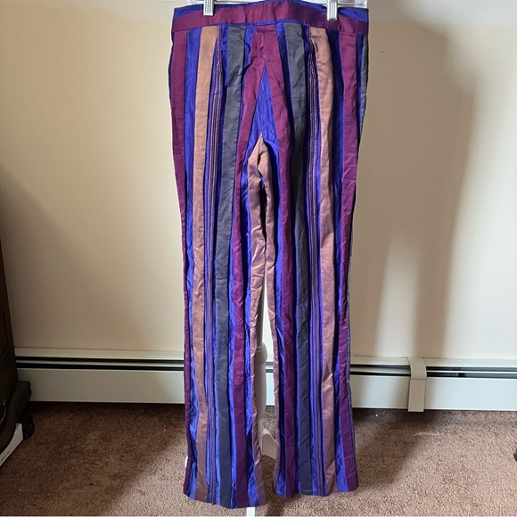 Vintage Etro Milano Purple Striped Silk Bellbottom Pants size 42 - Picture 5 of 8